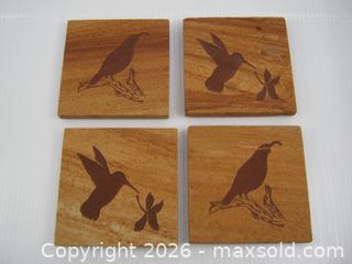 MaxSold Auction: Old Sandstone Hummingbird & Quail Drink Coasters w/ Cork Bottoms - Esquimalt (British Columbia, Canada) SELLER MANAGED Downsizing Online Auction - Yarrow                