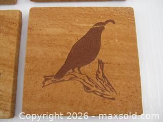 MaxSold Auction: Old Sandstone Hummingbird & Quail Drink Coasters w/ Cork Bottoms - Esquimalt (British Columbia, Canada) SELLER MANAGED Downsizing Online Auction - Yarrow                