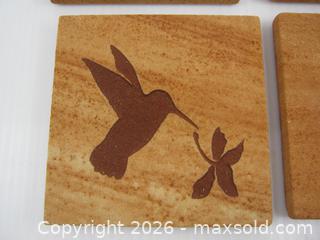 MaxSold Auction: Old Sandstone Hummingbird & Quail Drink Coasters w/ Cork Bottoms - Esquimalt (British Columbia, Canada) SELLER MANAGED Downsizing Online Auction - Yarrow                