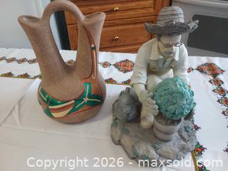 MaxSold Auction: Decorative double-spout pottery vase and garden figurine lot - Calgary (Alberta, Canada) PARTNER MANAGED Downsizing Online Auction - Huntcroft Way Northeast