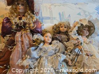 MaxSold Auction: Lot of 4 Porcelain Dolls, 12–24 in, Victorian Style - Calgary (Alberta, Canada) PARTNER MANAGED Downsizing Online Auction - Huntcroft Way Northeast