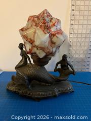 MaxSold Auction: ART DECO 1920s-30s Mermaid & Nude maiden on Dolphin with hand blown STARBURST glass shade - Hamilton (Ontario, Canada) SELLER MANAGED Downsizing Online Auction - Tragina Avenue North