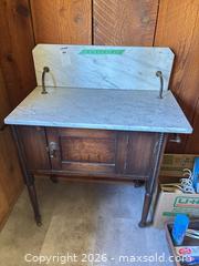 MaxSold Auction: Antique/Vintage Marble Top Washstand with Wood Base - Central Saanich (British Columbia, Canada) PARTNER MANAGED Moving Online Auction - Cultra Avenue