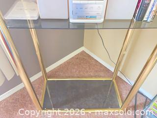 MaxSold Auction: Brass Tone Metal Frame Glass Display Shelf, 3 Shelves, 30" W  - Central Saanich (British Columbia, Canada) PARTNER MANAGED Moving Online Auction - Cultra Avenue