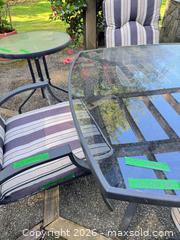 MaxSold Auction: Outdoor 6-Piece Dining Set with Glass Top & Cushioned Chairs - Central Saanich (British Columbia, Canada) PARTNER MANAGED Moving Online Auction - Cultra Avenue