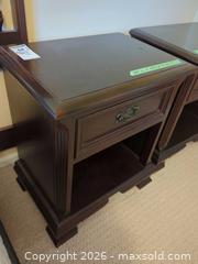 MaxSold Auction: Pair of Traditional Dark Mahogany Nightstands with Drawer & Shelf - Central Saanich (British Columbia, Canada) PARTNER MANAGED Moving Online Auction - Cultra Avenue
