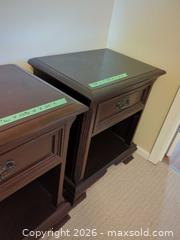 MaxSold Auction: Pair of Traditional Dark Mahogany Nightstands with Drawer & Shelf - Central Saanich (British Columbia, Canada) PARTNER MANAGED Moving Online Auction - Cultra Avenue