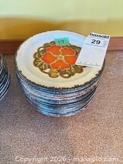 MaxSold Auction: Retro Ceramic Dinnerware Set with Orange Floral & Green Accents - Central Saanich (British Columbia, Canada) PARTNER MANAGED Moving Online Auction - Cultra Avenue