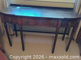 MaxSold Auction: Solid Wood Dark Mahogany Console Table with 3 Drawers - Central Saanich (British Columbia, Canada) PARTNER MANAGED Moving Online Auction - Cultra Avenue