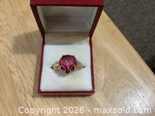 MaxSold Auction: Large Vintage Men’s 10 Kt Gold Ring with Heart Shaped Synthetic Ruby or Corundum - Ajax (Ontario, Canada) SELLER MANAGED Reseller Online Auction - Pickering Beach Road