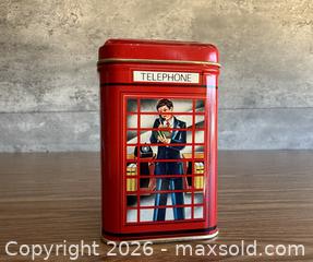 MaxSold Auction: Vintage Ahmad Tea Red Metal Hinged Lid Telephone Booth Phone Box - Los Altos (California, USA) SELLER MANAGED Estate Sale Online Auction - Holt Avenue