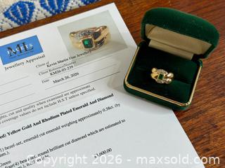 MaxSold Auction: 14K Yellow Gold Emerald & Diamond Ring 0.38ct Emerald 0.07ctw Diamonds - Hamilton (Ontario, Canada) SELLER MANAGED Estate Sale Online Auction - Gertrude Street