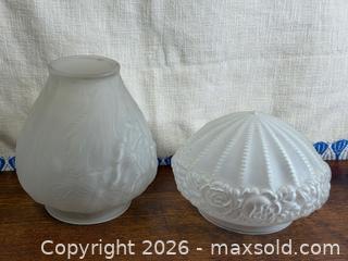MaxSold Auction: Vintage Frosted Glass Lamp Shades Floral & Rose Pattern Art Deco / Nouveau Pair - Hamilton (Ontario, Canada) SELLER MANAGED Estate Sale Online Auction - Gertrude Street