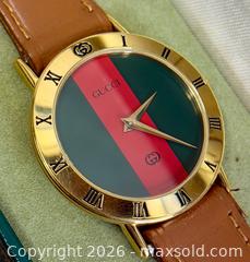 MaxSold Auction: Vintage GUCCI 3000.2.M 33mm Sherry Line Men's Quartz Watch - Hamilton (Ontario, Canada) SELLER MANAGED Estate Sale Online Auction - Gertrude Street