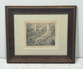 MaxSold Auction: Kathleen M Cardiff (1913-2007) Framed Etching Rocks and Roots - Burlington (Ontario, Canada) SELLER MANAGED Estate Sale Online Auction - Fairview Street (STORAGE)