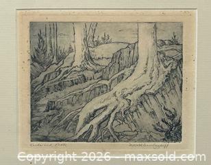 MaxSold Auction: Kathleen M Cardiff (1913-2007) Framed Etching Rocks and Roots - Burlington (Ontario, Canada) SELLER MANAGED Estate Sale Online Auction - Fairview Street (STORAGE)