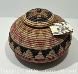 MaxSold Auction: Large Vintage Traditional African Handwoven Zulu Lidded Basket c/w COA - Burlington (Ontario, Canada) SELLER MANAGED Estate Sale Online Auction - Fairview Street (STORAGE)