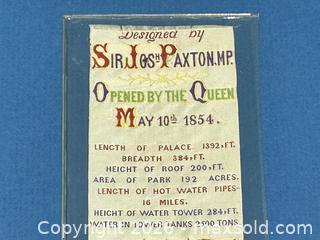 MaxSold Auction: May 10th, 1854, Framed Silk Souvenir Ribbon from The Crystal Palace  - Burlington (Ontario, Canada) SELLER MANAGED Estate Sale Online Auction - Fairview Street (STORAGE)