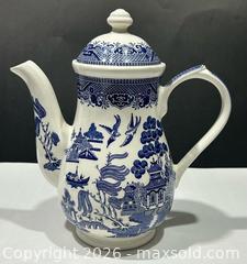 MaxSold Auction: Vintage Churchill England Blue Willow Coffee Pot c/w Coffee Mugs & Saucers X 4 - Burlington (Ontario, Canada) SELLER MANAGED Estate Sale Online Auction - Fairview Street (STORAGE)