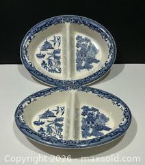 MaxSold Auction: Vintage Churchill Japan Blue Willow Divided Oval Vegetable Serving Dish x 2 - Burlington (Ontario, Canada) SELLER MANAGED Estate Sale Online Auction - Fairview Street (STORAGE)