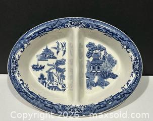 MaxSold Auction: Vintage Churchill Japan Blue Willow Divided Oval Vegetable Serving Dish x 2 - Burlington (Ontario, Canada) SELLER MANAGED Estate Sale Online Auction - Fairview Street (STORAGE)