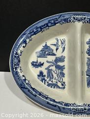 MaxSold Auction: Vintage Churchill Japan Blue Willow Divided Oval Vegetable Serving Dish x 2 - Burlington (Ontario, Canada) SELLER MANAGED Estate Sale Online Auction - Fairview Street (STORAGE)