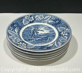 MaxSold Auction: Vintage Wood & Sons England Woodland Blue Dinner Plates Set of 8 - Burlington (Ontario, Canada) SELLER MANAGED Estate Sale Online Auction - Fairview Street (STORAGE)