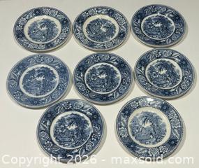 MaxSold Auction: Vintage Woods & Sons England Woodland Blue Bread & Butter Plates x 8 - Burlington (Ontario, Canada) SELLER MANAGED Estate Sale Online Auction - Fairview Street (STORAGE)
