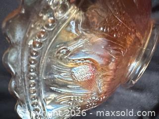 MaxSold Auction: Dugan Marigold Stork and Rushes Carnival Glass Punch Bowl - Ruffled - Bremerton (Washington, USA) SELLER MANAGED Estate Sale Online Auction - Burwell Street