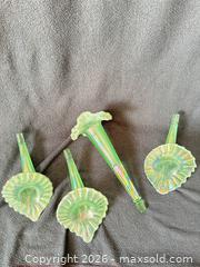 MaxSold Auction: Fenton 95th Anniversary Carnival Glass Green Mist Epergerne Horns ONLY - Bremerton (Washington, USA) SELLER MANAGED Estate Sale Online Auction - Burwell Street