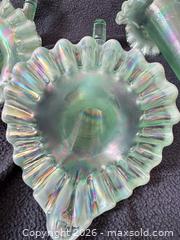 MaxSold Auction: Fenton 95th Anniversary Carnival Glass Green Mist Epergerne Horns ONLY - Bremerton (Washington, USA) SELLER MANAGED Estate Sale Online Auction - Burwell Street