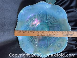 MaxSold Auction: Fenton Platinum Collection Aquamarine Opalescent Stretch/Carnival Glass Punch Set #98/1250 - Bremerton (Washington, USA) SELLER MANAGED Estate Sale Online Auction - Burwell Street