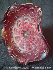 MaxSold Auction: Fenton Red/Amberina Peacock Tail Carnival Glass Pedestal Bowl  - Bremerton (Washington, USA) SELLER MANAGED Estate Sale Online Auction - Burwell Street