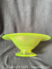 MaxSold Auction: Fenton Vaseline Stretch/Carnival Glass Pedestal Bowl - Bremerton (Washington, USA) SELLER MANAGED Estate Sale Online Auction - Burwell Street