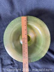 MaxSold Auction: Fenton Vaseline Stretch/Carnival Glass Pedestal Bowl - Bremerton (Washington, USA) SELLER MANAGED Estate Sale Online Auction - Burwell Street