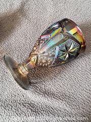 MaxSold Auction: Imperial (IG) Star and File Smoke/Peacock Carnival Glass Decanter and Goblet Set - Bremerton (Washington, USA) SELLER MANAGED Estate Sale Online Auction - Burwell Street