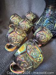 MaxSold Auction: Imperial Peacock/Smoke Whirling Star Carnival Glass Punch Set - Bremerton (Washington, USA) SELLER MANAGED Estate Sale Online Auction - Burwell Street