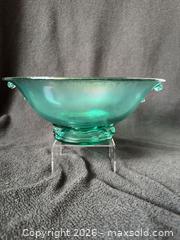 MaxSold Auction: Imperial Teal Double Scroll Stretch/Carnival Glass Console Bowl - Bremerton (Washington, USA) SELLER MANAGED Estate Sale Online Auction - Burwell Street