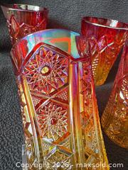 MaxSold Auction: Indiana Glass Sunset/Amberina Heirloom Carnival Glass Pitcher with Eight Tumblers - Bremerton (Washington, USA) SELLER MANAGED Estate Sale Online Auction - Burwell Street
