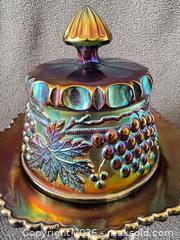 MaxSold Auction: Northwood Amethyst Grape and Cable Carnival Glass Butter Dish - Bremerton (Washington, USA) SELLER MANAGED Estate Sale Online Auction - Burwell Street