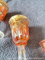 MaxSold Auction: Unknown Maker Star and Fan Marigold Carnival Glass Cordial Set - Bremerton (Washington, USA) SELLER MANAGED Estate Sale Online Auction - Burwell Street