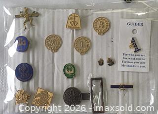 MaxSold Auction: Fourteen (14) Rare Unique Girls Guides Lapels Pins Lot + (1) VTG old GG Belt Buckle - Ottawa (Ontario, Canada) SELLER MANAGED Downsizing Online Auction -  Woodpark Way