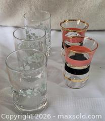 MaxSold Auction: Two (2) 1950s glasses + 3 Vintage Corelle Callaway Ivy pattern juice glasses (5) Glass Lot - Ottawa (Ontario, Canada) SELLER MANAGED Downsizing Online Auction -  Woodpark Way