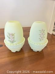 MaxSold Auction: Fenton Pair of Pale Yellow Milk Glass Candlestick Holders with Floral Design - Bealeton (Virginia, USA) SELLER MANAGED Estate Sale Online Auction - Marsh Road