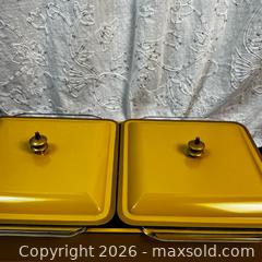 MaxSold Auction: Vintage 1950s Fire King Chafing Dish Set – Double Server, Yellow Enamel - St. Catharines (Ontario, Canada) SELLER MANAGED Reseller Online Auction - Winfield Court