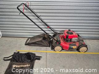 MaxSold Auction: 21 in Gas Push Lawn Mower with Grass Catcher (Troy-Bilt/Greenworks) - Cypress(Texas, USA) PARTNER MANAGED Downsizing Online Auction - Woodworth Drive