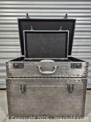 MaxSold Auction: Set of 3 Metal Storage Trunks – Silver Brushed Antique Finish - Cypress(Texas, USA) PARTNER MANAGED Downsizing Online Auction - Woodworth Drive