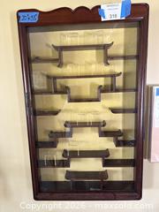 MaxSold Auction: Mahogany Asian Pagoda Wall Display Shelf Curio Cabinet 20" x 33" - Los Angeles (California, USA) PARTNER MANAGED Downsizing Online Auction - Sapphire Drive