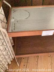 MaxSold Auction: Mid-Century Wood & Chrome Serving / Bar Cart with Glass Top - Los Angeles (California, USA) PARTNER MANAGED Downsizing Online Auction - Sapphire Drive