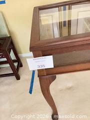 MaxSold Auction: Vintage Brown Wood & Glass Curio Side  - Los Angeles (California, USA) PARTNER MANAGED Downsizing Online Auction - Sapphire Drive